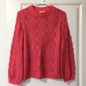 GAP Pointelle Sweater Balloon Sleeves Coral Pink